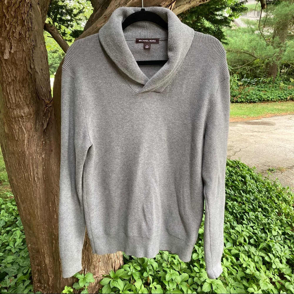 Michael Kors Gray Shawl Collar Casual Sweater